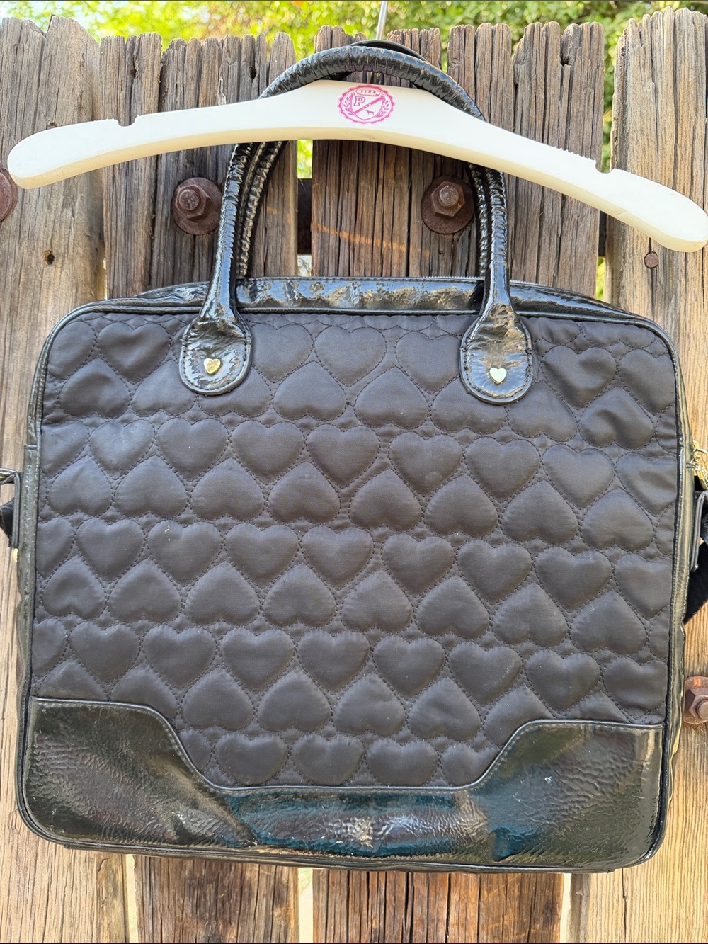 Betsey Johnson Black Quilted Heart Tote with Gold Hardware - Picture 2 of 4